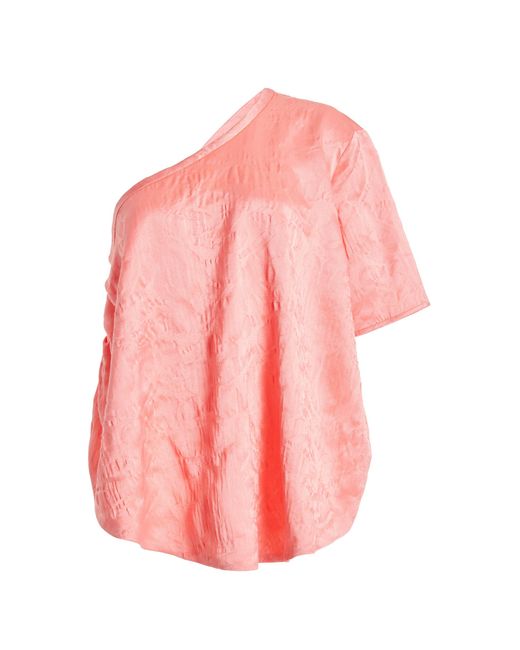 Rosie Assoulin Pink One Armed Bandit Gathered Asymmetric Satin Jacquard Top