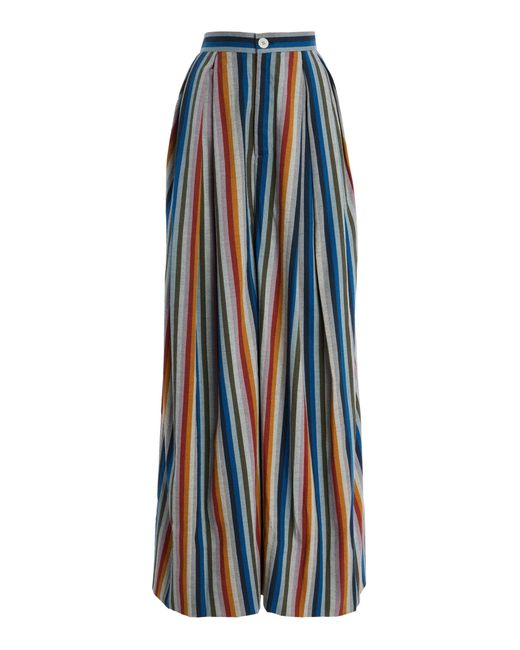 Marrakshi Life Blue The High-Rise Pleated Striped-Cotton Trousers