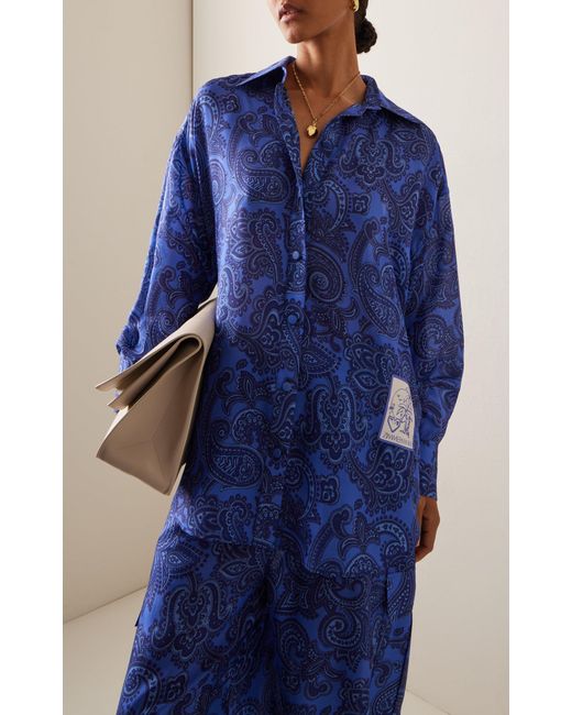 Zimmermann Blue Ottie Oversized Silk Shirt for men
