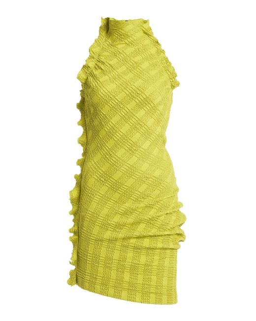 Bottega Veneta Yellow Ruffled Check Mini Dress