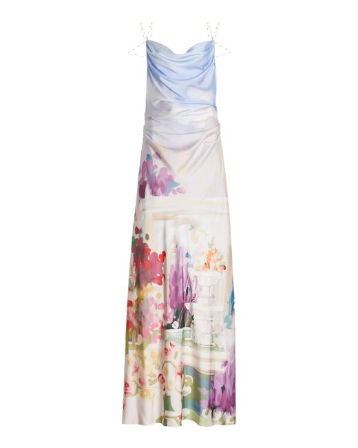 LEO LIN White Imogen Chain-detailed Printed Satin Gown
