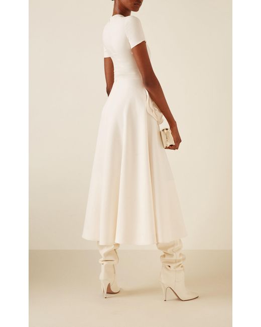Valentino Garavani White Flower-detailed Wool-silk Midi Dress