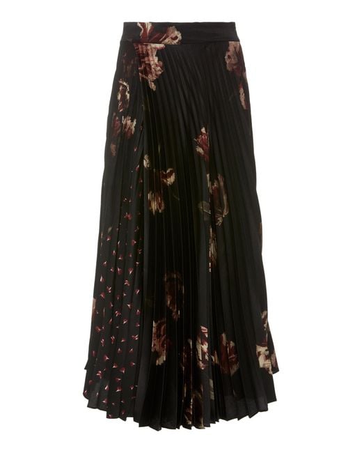 Vince Black Pleated Floral-print Cashmere Midi Skirt