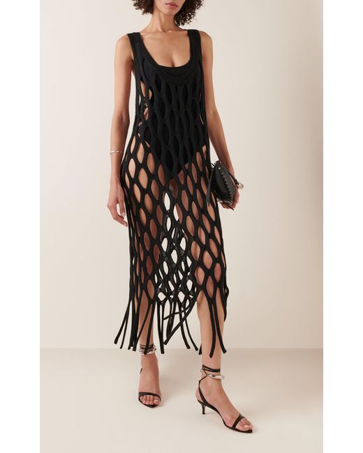 Isabel Marant Black Liz Open Knit Linen-blend Midi Dress