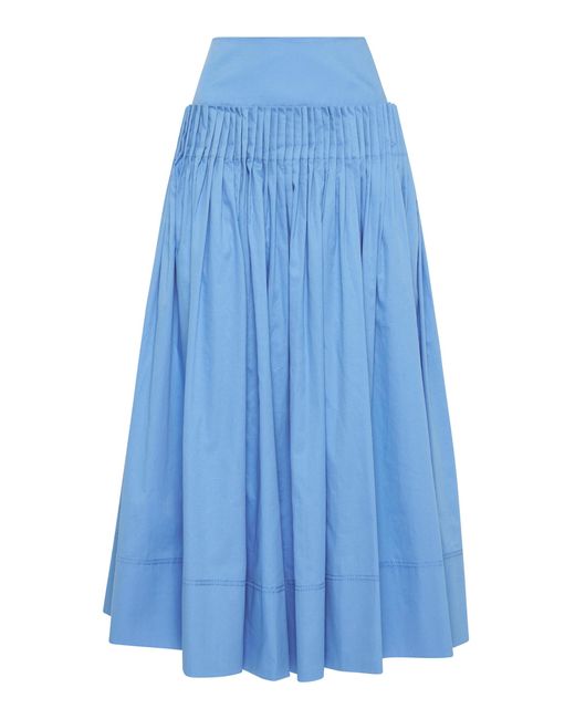 Aje. Blue Savoy Pleated Cotton Midi Skirt