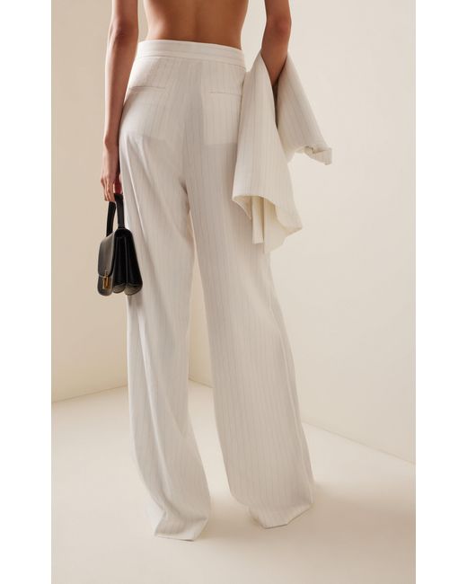 Alex Perry White Pleated Pinstriped Wide-leg Pants