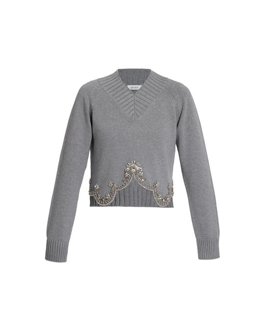 Erdem Gray Embellished Cotton-Cashmere Sweater