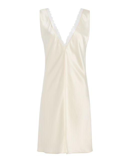 Leset White Barb Lace-Trimmed Satin Mini Dress