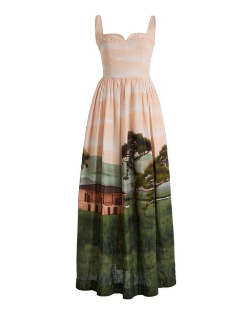 Agua Bendita Green Jaspe Paraiso Linen Maxi Dress