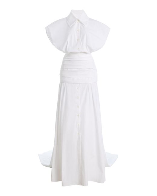 Carolina Herrera White Draped Stretch Cotton Shirting Gown