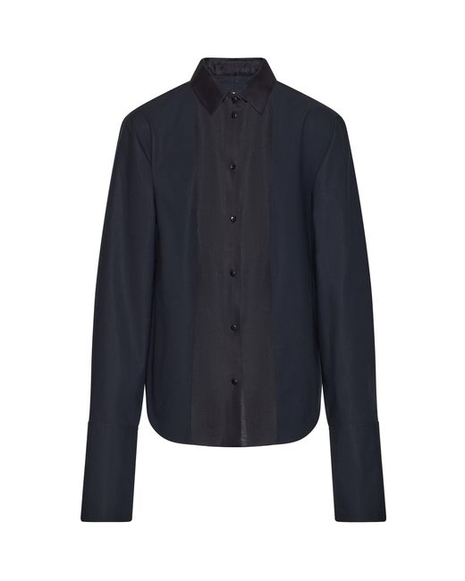 OSSOU Blue Brun Sheer-Panel Cotton Shirt