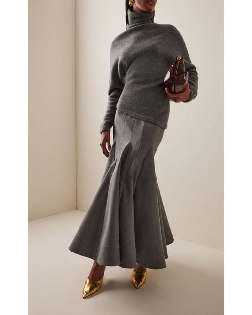 Carolina Herrera Gray Asymmetric Turtleneck Wool Sweater