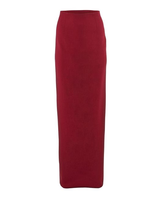 Carolina Herrera Red Mid-Rise Stretch Wool Tailoring Column Skirt
