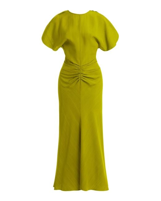 Victoria Beckham Green Gathered Melange Midi Dress
