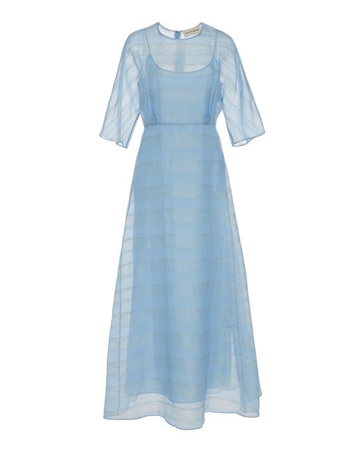 Mansur Gavriel Blue Striped Silk-voile Midi Dress