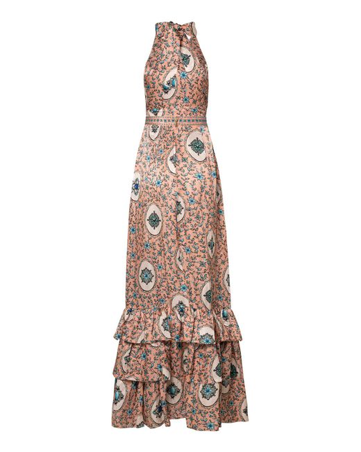 Agua Bendita Natural Magnolia Cofre Embroidered Linen-silk Maxi Dress