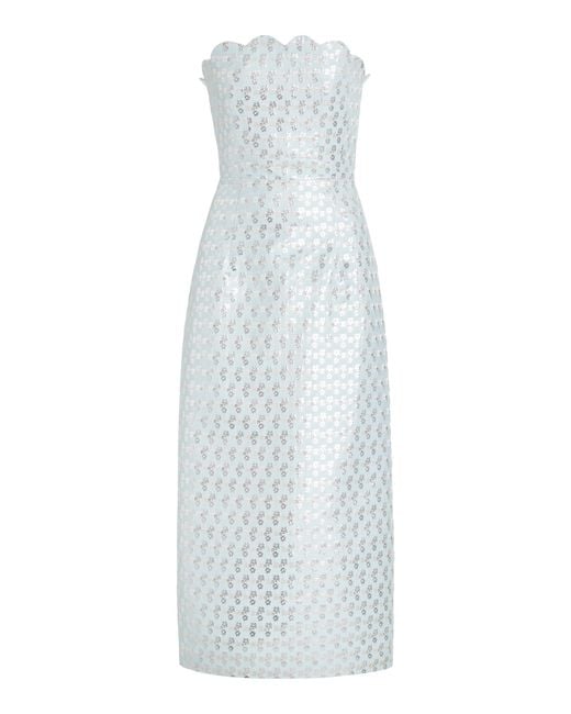 Markarian White Marcella Strapless Metallic Brocade Midi Dress