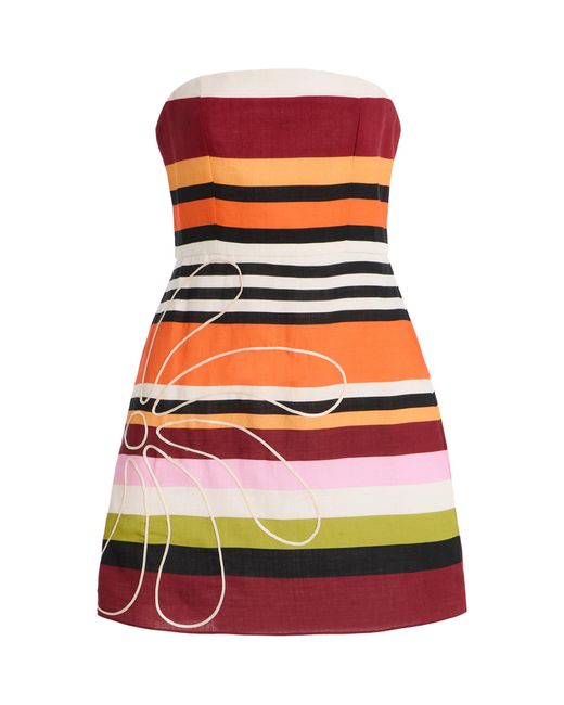 Cala De La Cruz Exclusive Roma Embroidered Striped-Linen Mini Dress