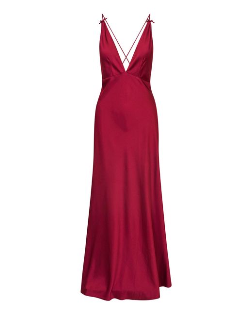LoveShackFancy Red Sabrelle Charmeuse Maxi Slip Ondress