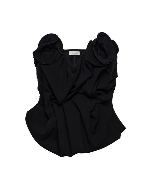 Magda Butrym Black Sweetheart Neck Wool Corset Top