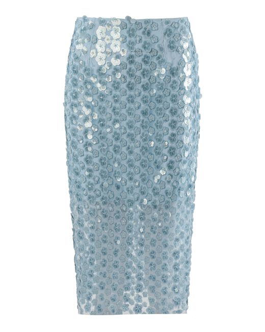 La Fuori Blue Moonstone Sequined Midi Skirt