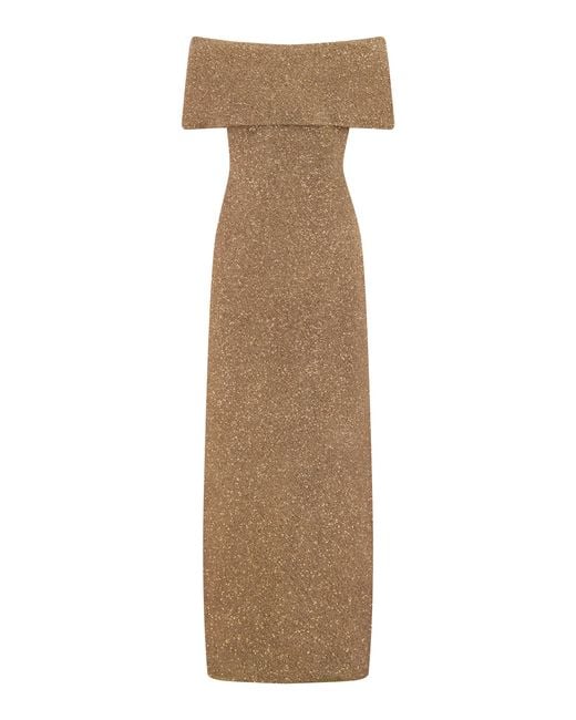 Lela Rose Natural Deedie Sequined Knit Gown