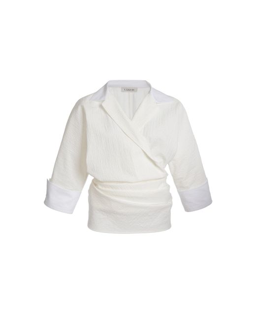 Lanvin White Cotton-Blend Fitted Wrap Shirt