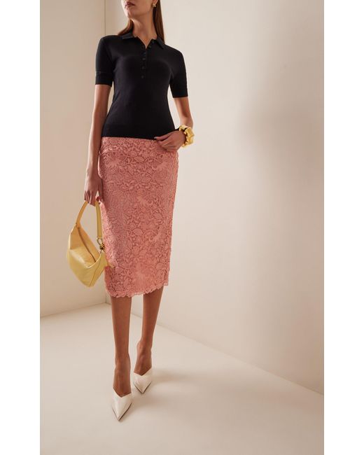 Carolina Herrera Pink Lace Broderie Midi Skirt