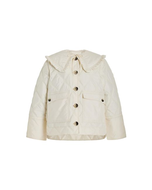 Ganni Leather Recycled Ripstop Quilt Jacket in White Lyst