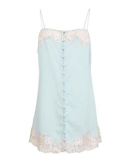 Fleur du Mal Blue Lace-Trimmed Silk Georgette Slip Dress