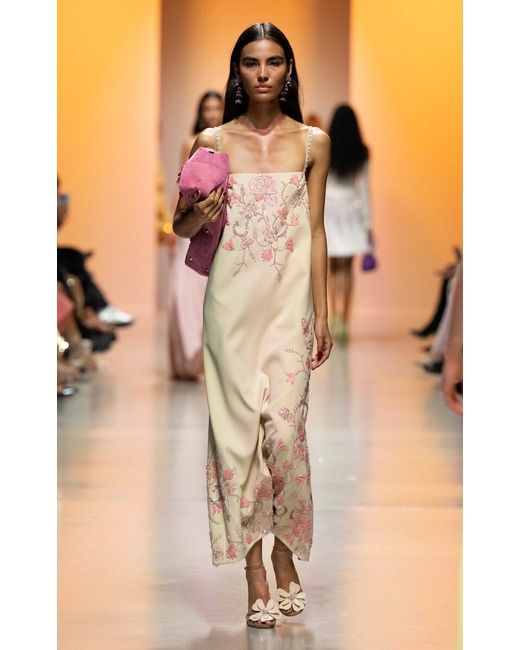 Georges Hobeika Natural Embroidered Crepe Maxi Dress