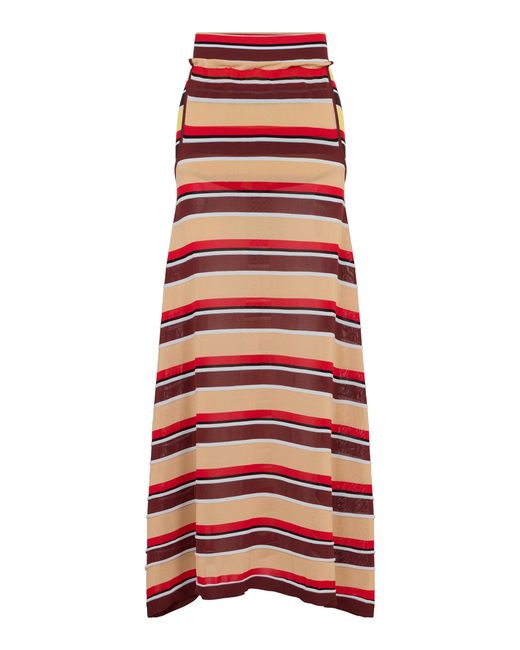 Rabanne Red Striped Maxi Skirt