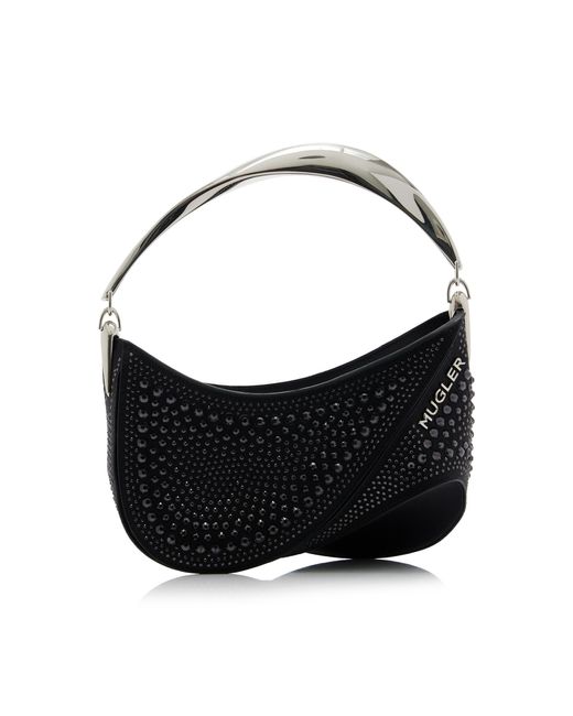 Mugler Black Spiral Small Crystal-embellished Leather Bag