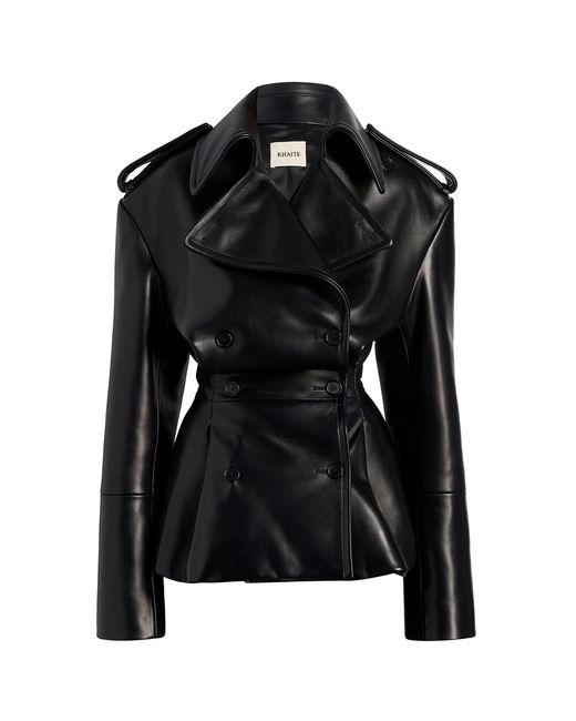 Khaite Black Egon Plonge Leather Coat