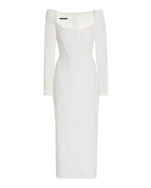 Alex Perry White Exclusive Leigh Corseted Satin-crepe Midi Dress