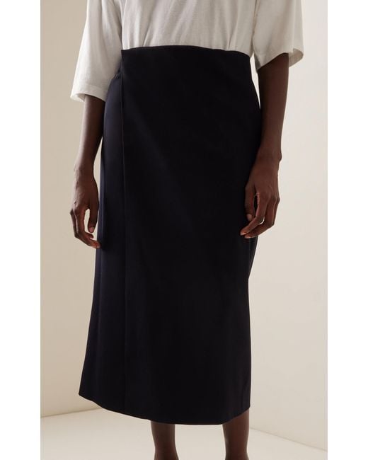 The Row Black Kavi Wrapped Wool Column Midi Skirt