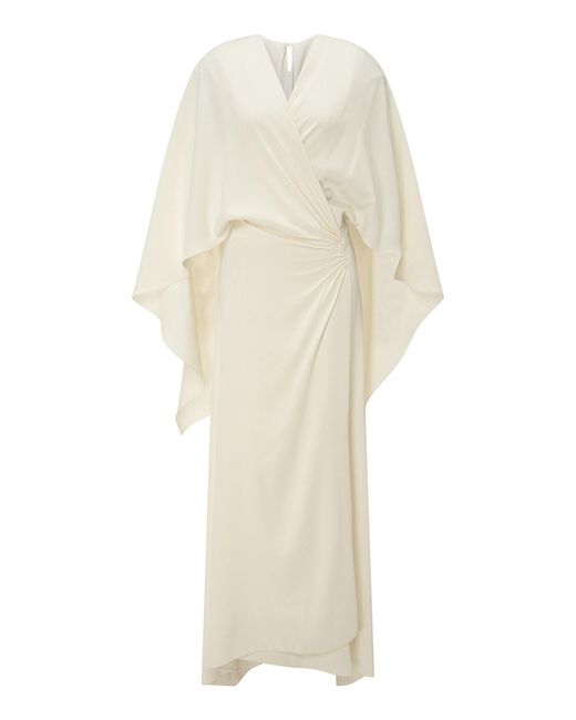 Marmar Halim White Cape-Detailed Georgette Wrap Midi Dress