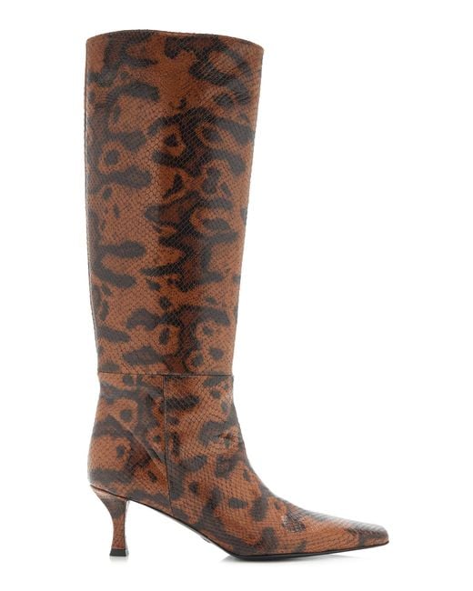 Proenza Schouler Brown Trap Python-Embossed Leather Knee Boots