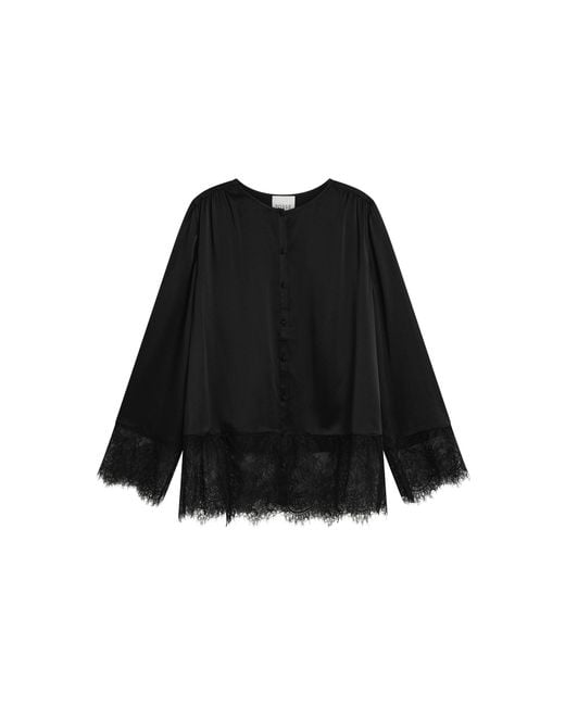 Posse Black Blake Lace-Trimmed Silk Top