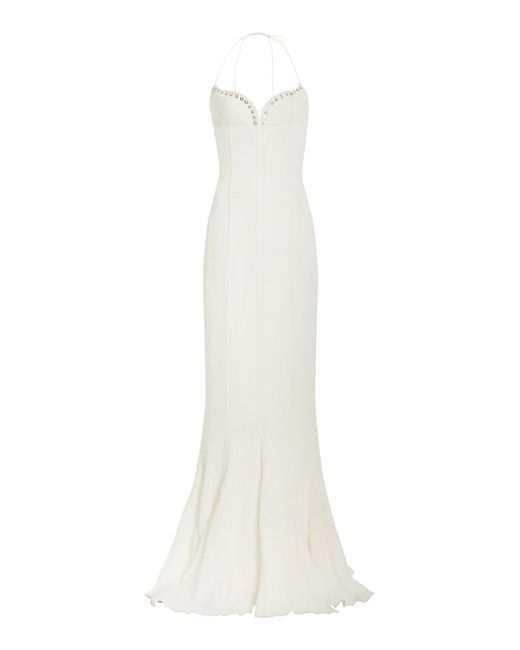 Ludovic de Saint Sernin White Mermaid Linen-blend Maxi Dress
