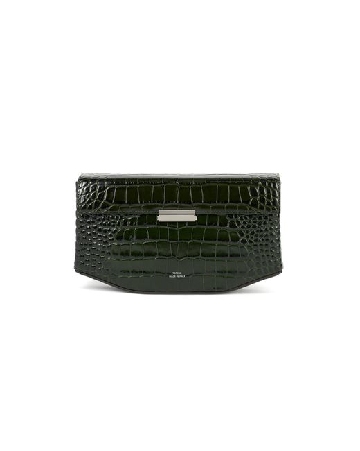 Totême Green Clip Croc-Embossed Leather Shoulder Bag