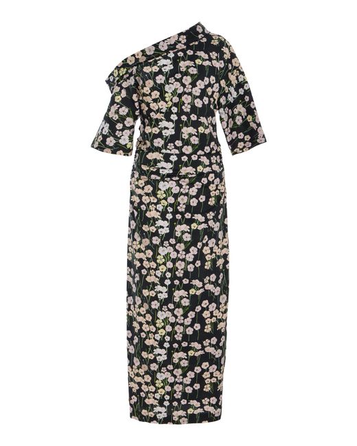 BERNADETTE White Bowery Off-The-Shoulder Buttercup-Print Cotton-Linen Maxi Dress