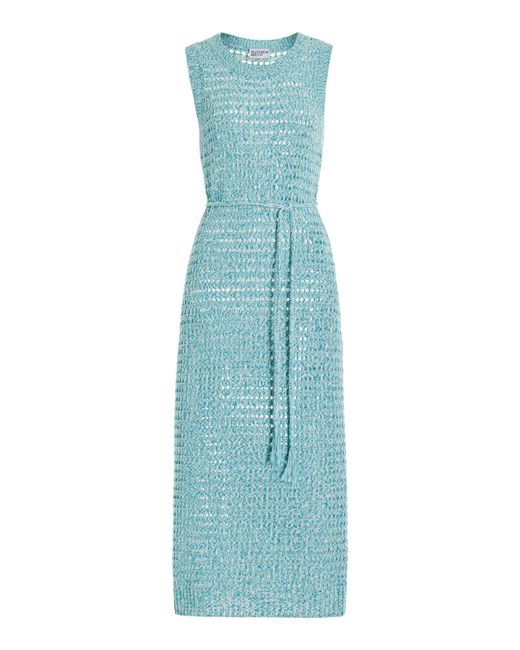 Matthew Bruch Blue Knit-mesh Midi Tank Dress