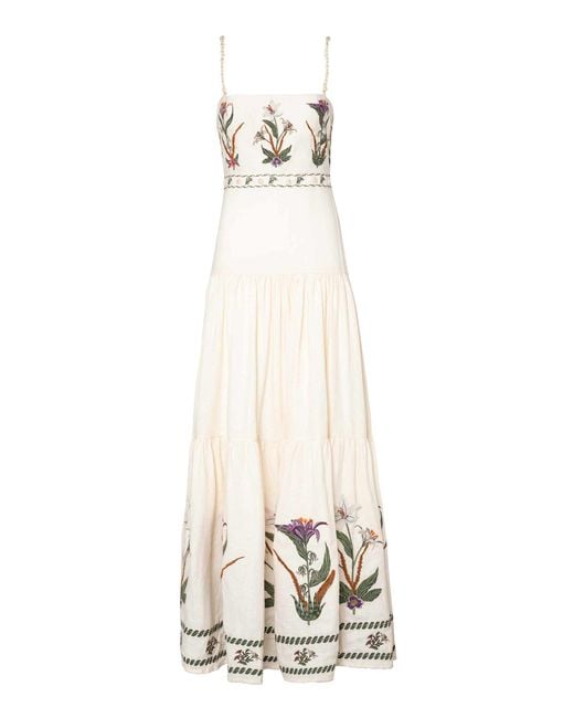 Agua Bendita White Lima Embroidered Linen Maxi Dress