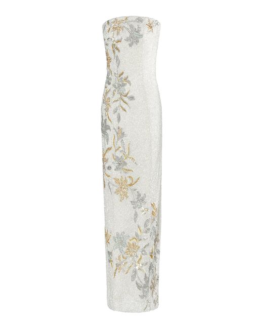 La Fuori Golden Flora Dreamscape Embellished Tulle Maxi Dress in White |  Lyst