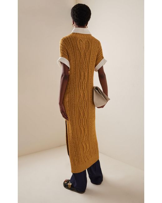 Rosie Assoulin Yellow Lurex Cable-knit Midi Sweater Dress