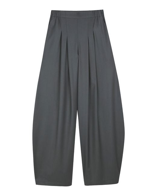 Cortana Gray Ahora Pleated Wool Wide Leg Pants