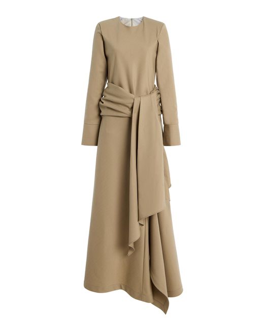 Sloan Natural Asymmetric Wool Maxi Dress
