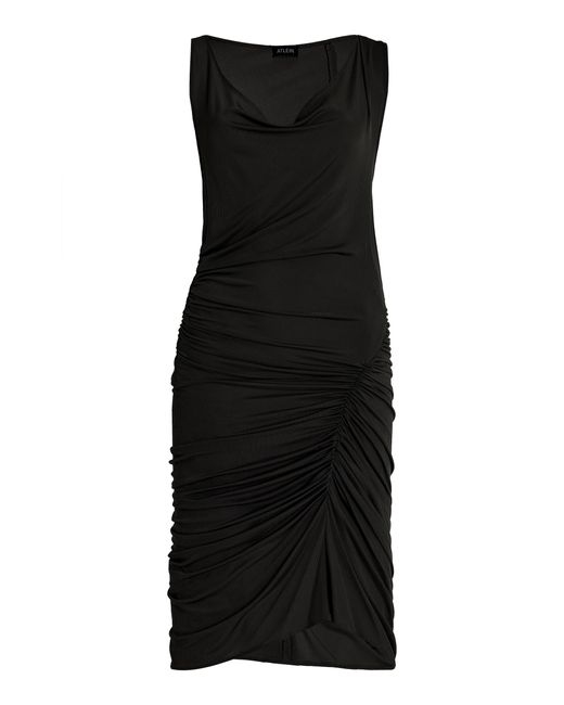Atlein Black Ruched Jersey Midi Dress