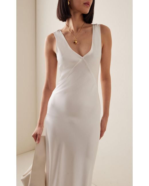 Asceno White The Bordeaux Silk Satin Midi Dress
